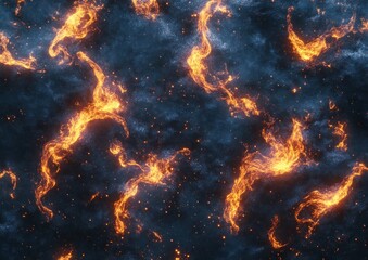 Obraz premium Fiery cosmic streams contrasting against a dark, starlit expanse for an abstract visual