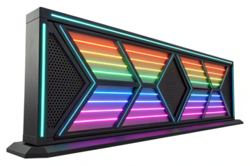 Futuristic Rainbow Neon Lights Geometric Panel Design 3D Render