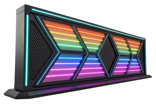 Futuristic Rainbow Neon Lights Geometric Panel Design 3D Render