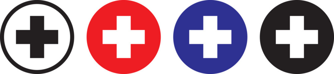 Plus Icons set. Add plus icon. Addition sign. Medical Plus icon