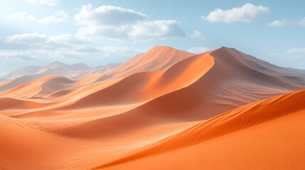 Naklejka premium stunning desert landscape featuring rolling sand dunes with warm orange tones under clear blue sky. scene evokes sense of tranquility and vastness, inviting exploration and adventure