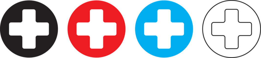 Obraz premium Red cross. Vector isolated icons. Medicine health hospital collection of signs symbol. Vector abstract graphic design. Emergency medicine concept. First aid. Health care.
