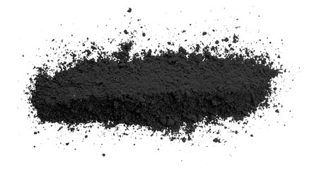 Black powder isolated on transparent background.