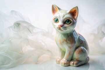 Vintage Porcelain Cat Figurine, Antique Collectible, Isolated White Background