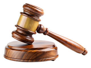 Wooden gavel isolated on a transparent background symbolizing justice and law