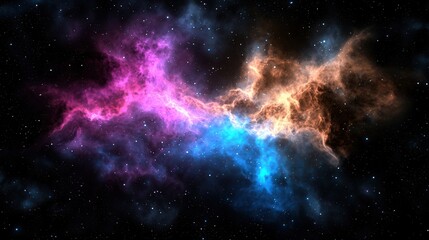 Obraz premium Vibrant Nebula in Space Cosmic Background with Pink Blue Orange Clouds Starscape Astronomy