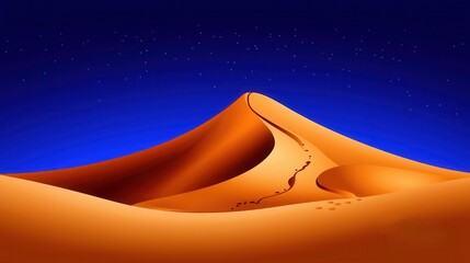Egyptian desert sunset silhouette with a travel tent near sand dunes and a pyramid, evoking a summer beach landscape