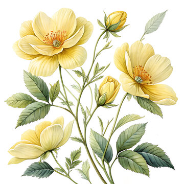 vintage flower illustrations white background yellow floer illustration