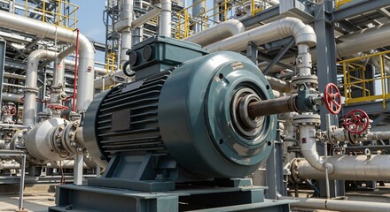 工場風景 力強いモーター 精密な配置 輝く金属光沢