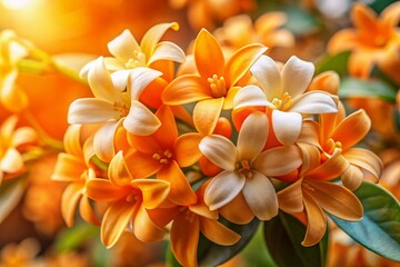 Watercolor Orange Jasmine Flowers, Vibrant Floral Still Life Photography
