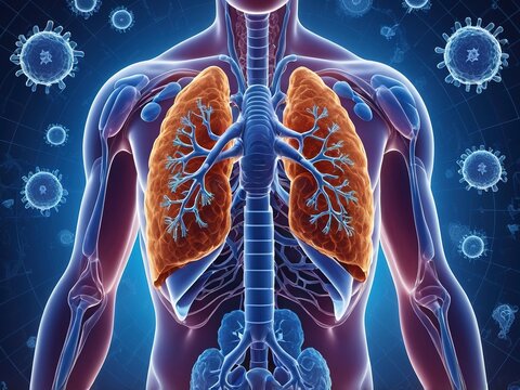 Respiratory virus backdrop featuring Human metapneumovirus (HMPV).   - Powered by Adobe