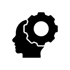 Gear in human head tech icon, Cogwheel engineering technological inside brain, Artificial intelligence, Simple flat design icon symbol, Isolated on transparent background