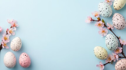 Easter Frame with Colorful Eggs and Spring Greenery 