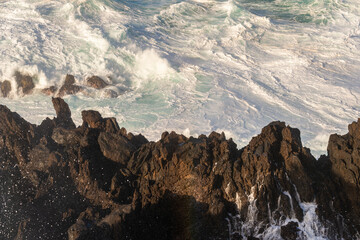 Big powerful storm waves in Porto Moniz, on the Madeira Atlantic coastline