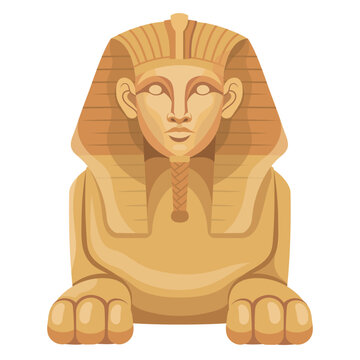 Ancient Egyptian sphinx statue in a detailed vector style on a white background. Concept of history, mythology, and archaeology. Vector illustration