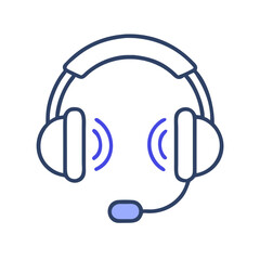 Headset icon with sound waves in flat line style