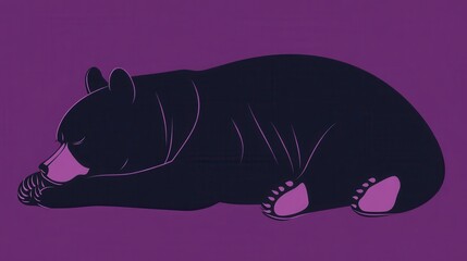 Sleeping Black Bear Illustration with Wildlife Art.