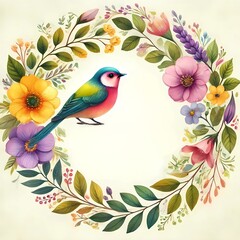 Obraz premium Spring, flowers, beautiful scenery, spring flowers, spring illustrations, cherry blossoms, birds, spring stickers, spring pictures