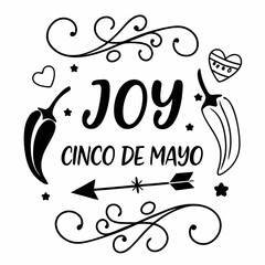 Joyful Cinco de Mayo Design with Peppers, Hearts, and Arrows