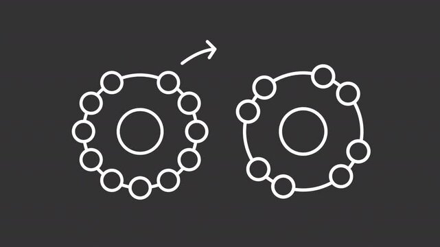 Neutralizing antioxidants white line animation. Free radicals animated icon. Moving electrons. Atom, molecules. Isolated illustration on dark background. Transition alpha video. Motion graphic