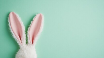 Easter Banner with Bunny Ears and Speckled Eggs on Pastel Green Background