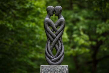Naklejka premium A Springstone sculpture of intertwined human figures, symbolizing unity and connection