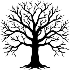 Obraz premium A black silhouette of a large, leafless tree with intricate