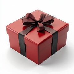 A present is decorated with a ribbon. Red gift box