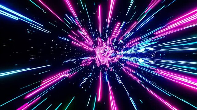 A dynamic video of neon lights in a tunnel, creating a futuristic, high-speed effect. The camera angle is centered, enhancing the sense of motion. Live desktop wallpaper.