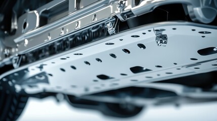 Detailed Close-up of Automotive Underbody with Metal Protection Plate
