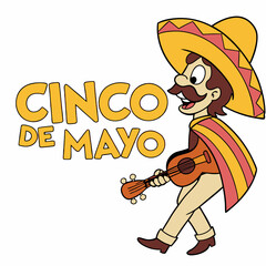 Cinco de Mayo Celebration: Cartoon Man with Guitar and Sombrero