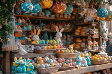 Fototapeta premium Colorful Easter egg baskets filled with decorated eggs