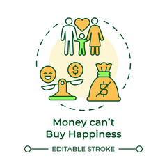 Money cant buy happiness multi color concept icon. Financial sustainability. Positive attitude, family. Round shape line illustration. Abstract idea. Graphic design. Easy to use in infographic