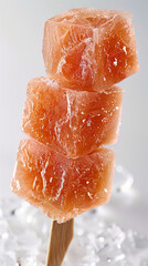 Small fish flavor ice brick are strung with flat wooden stick that like strange shapes ice cream bar