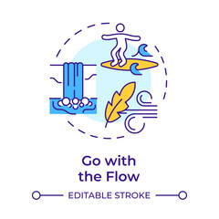 Go with flow multi color concept icon. Acceptance, adaptability. Wind, waterfall. Round shape line illustration. Abstract idea. Graphic design. Easy to use in infographic, presentation