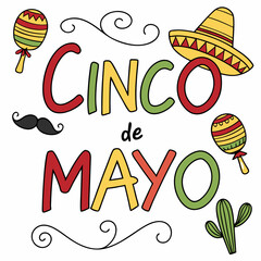 Festive Cinco de Mayo Design with Maracas, Sombrero, and Cactus