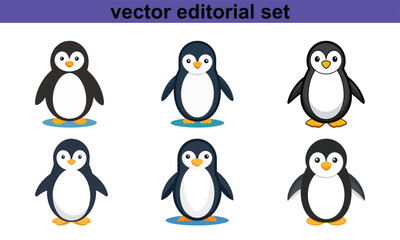 Penguin Vector Editorial Set, A set of cute penguin illustrations in vector format, perfect for creative and editorial design projects.
