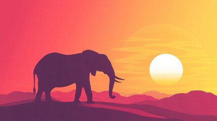 Fototapeta premium African Elephant Sunset Silhouette with Safari Landscape.