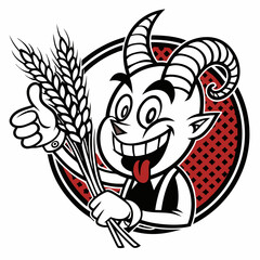 Cheerful Cartoon Devil with Wheat Giving Thumbs Up