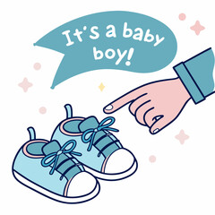 It's a Baby Boy! Cute Baby Shoes Announcement Illustration
