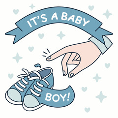 It's a Boy! Baby Shower Announcement with Cute Blue Shoes