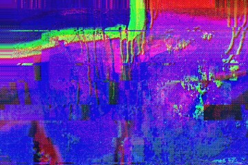 Glitch art with neon blue,purple,green. 80s vaporwave style, iridescent waves, digital distortion. Reels, digital art, modern 90s, 2000s aesthetic, creative banner.