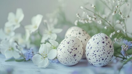 Elegant Quail Eggs with Spring Flowers – Easter Nature Still Life