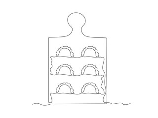 Abstract Dumplings, ravioli on the cutting board. continuous single line art hand drawing sketch