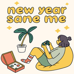 New Year, Sane Me: Girl Relaxing with Camera and Plant