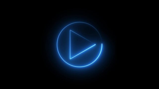 Neon Play button icon. Animation of glowing neon sign Video, audio neon plays button . Bright neon play button animated blinking icon