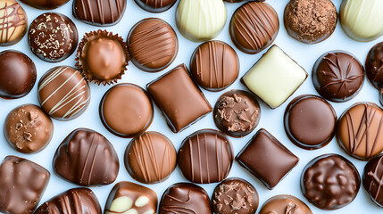 A close up of many different types of chocolates