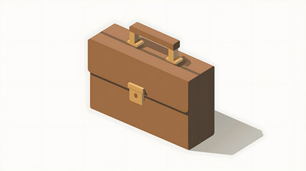 A brown briefcase with a gold handle sits on a white background
