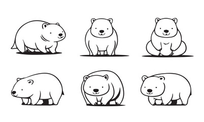 Fototapeta premium white background Cute Wombat Collection: Six Cartoon Wombat Illustrations Digital Art