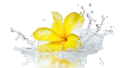 a vibrant yellow flower likely a plumeria splashes into water cr